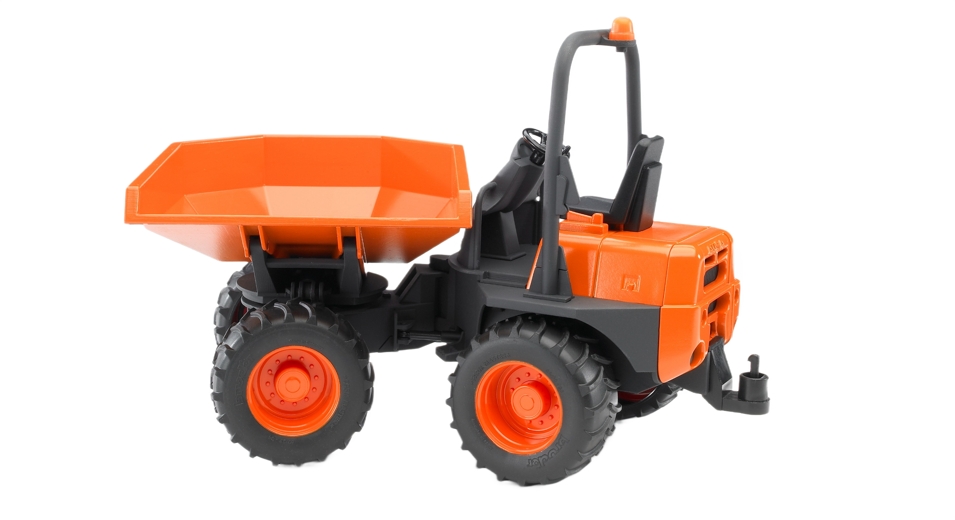 Orange and gray compact construction dumper toy with rugged tires designed for outdoor and home improvement play tasks