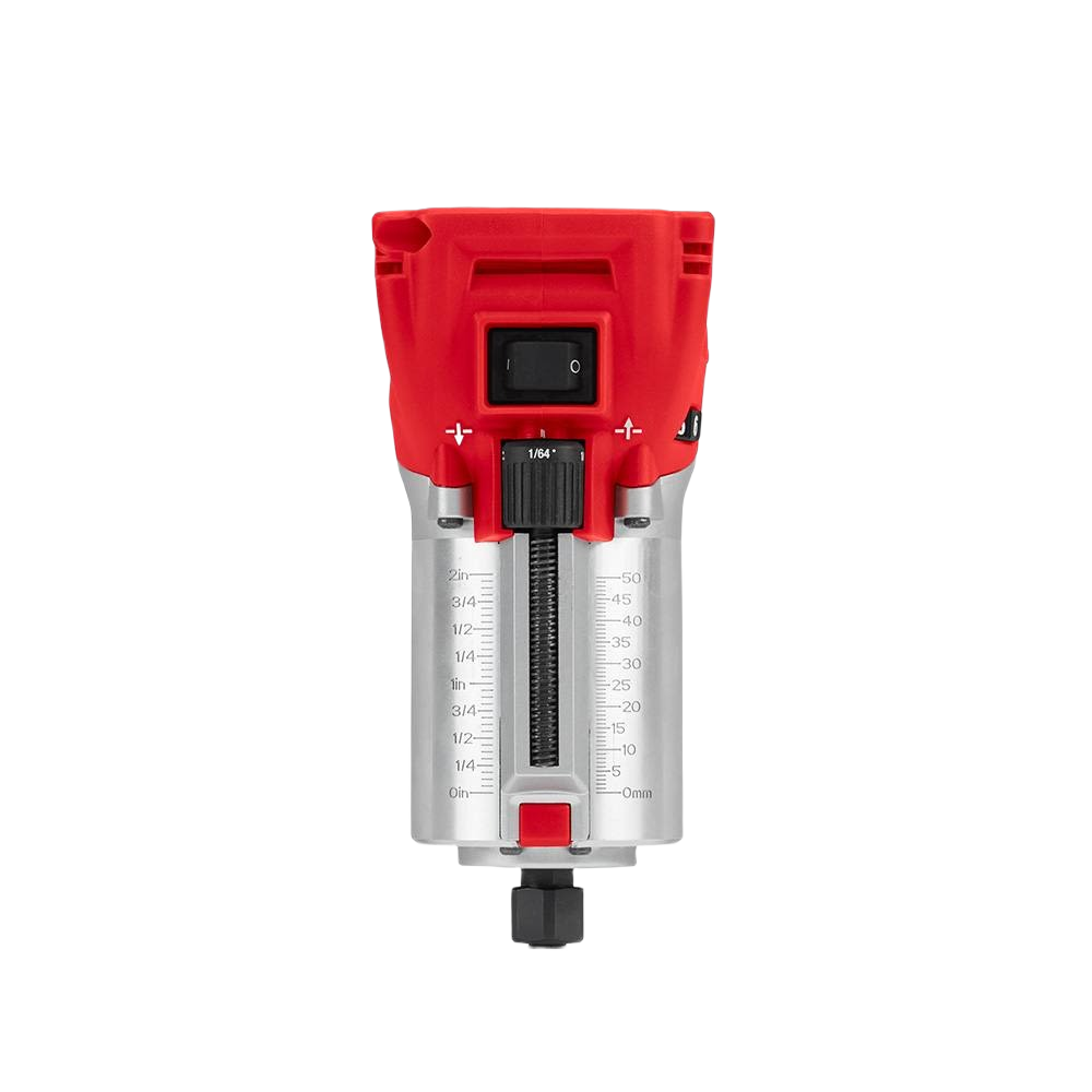 Red and silver cordless compact trim router with depth adjustment for precise woodworking in tools and home improvement tasks