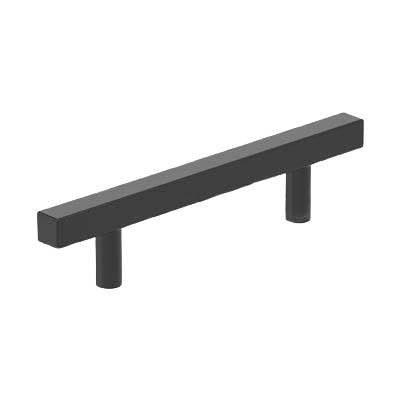 Matte black square bar pull with 3-3/4 inch center-to-center spacing for cabinet hardware and furniture accessories