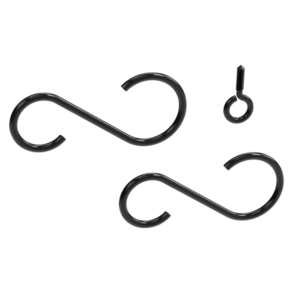 Black steel extension hooks with screw eye for durable outdoor plant hanging in hardware and fasteners collection