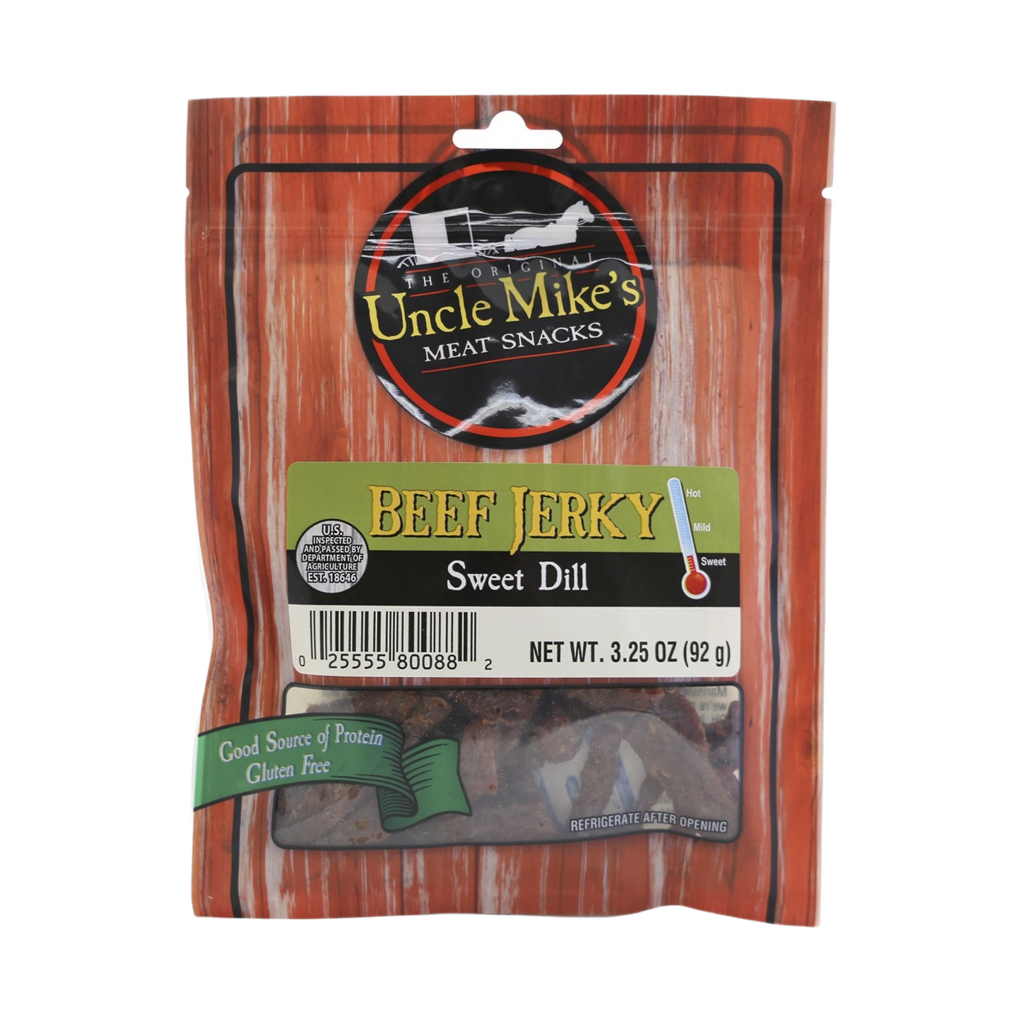 Package of gluten-free sweet dill flavored beef jerky from Chips & Snacks and Food & Beverage collections