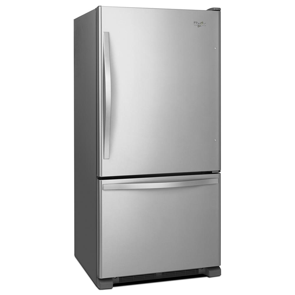 Stainless steel bottom-freezer refrigerator with sleek handles, from Refrigerators and Kitchen & Kitchenware collections