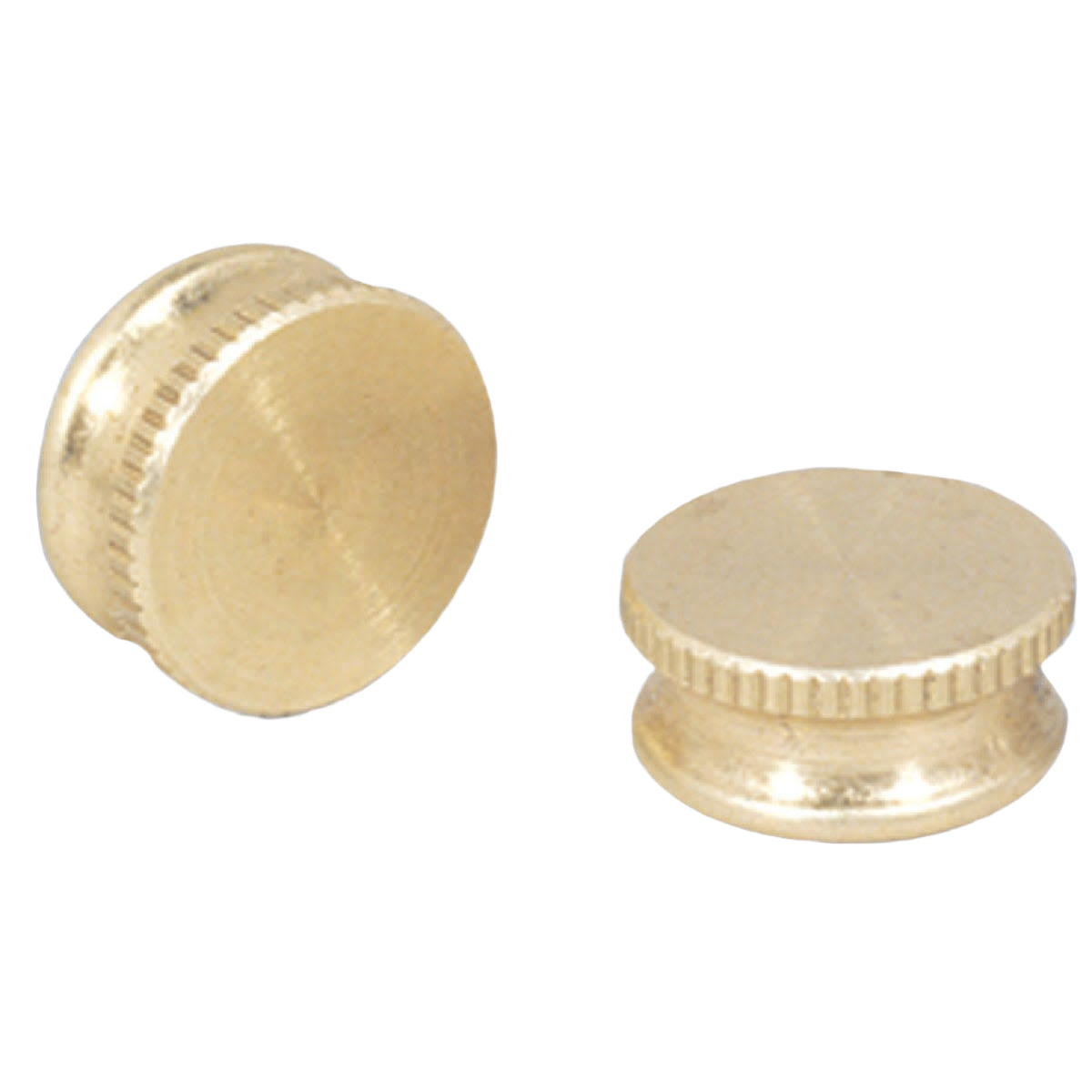 Two brass tapped lock-up caps with knurled edges for electrical and lighting hardware applications under $50