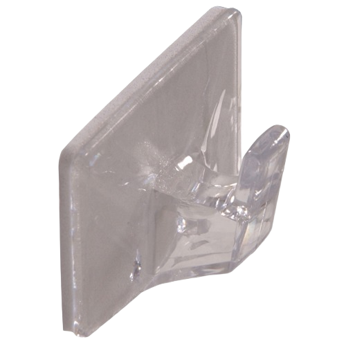 Clear adhesive-backed plastic hook with square mounting base for home organization in Hardware and Clips & Fasteners collections