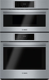 Stainless steel Bosch combination oven with digital touchscreen controls in Wall Ovens and Appliances collections