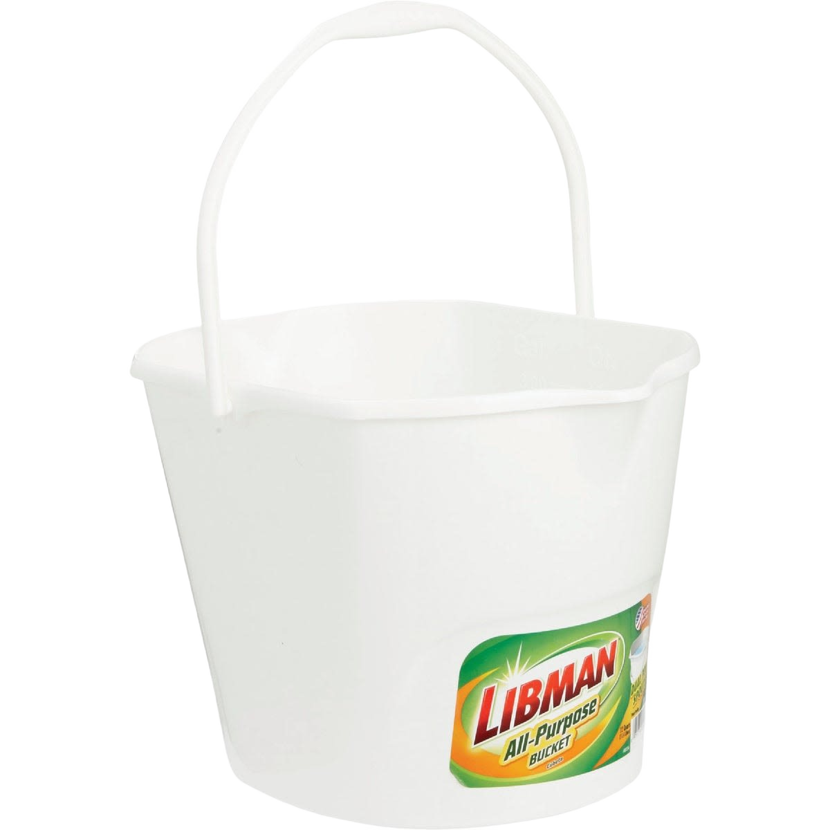 White plastic bucket with dual spouts and a sturdy handle for versatile home improvement and cleaning tasks