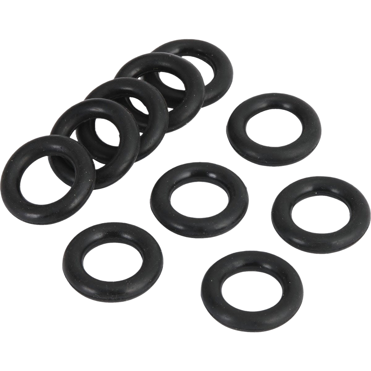 Set of black rubber hose washers and O-rings for garden and home improvement tool maintenance tasks