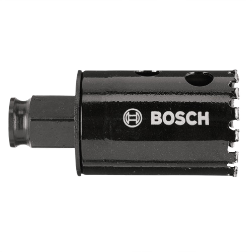 Black diamond-tipped hole saw with Bosch logo, designed for power tools in home improvement and electric tools collections