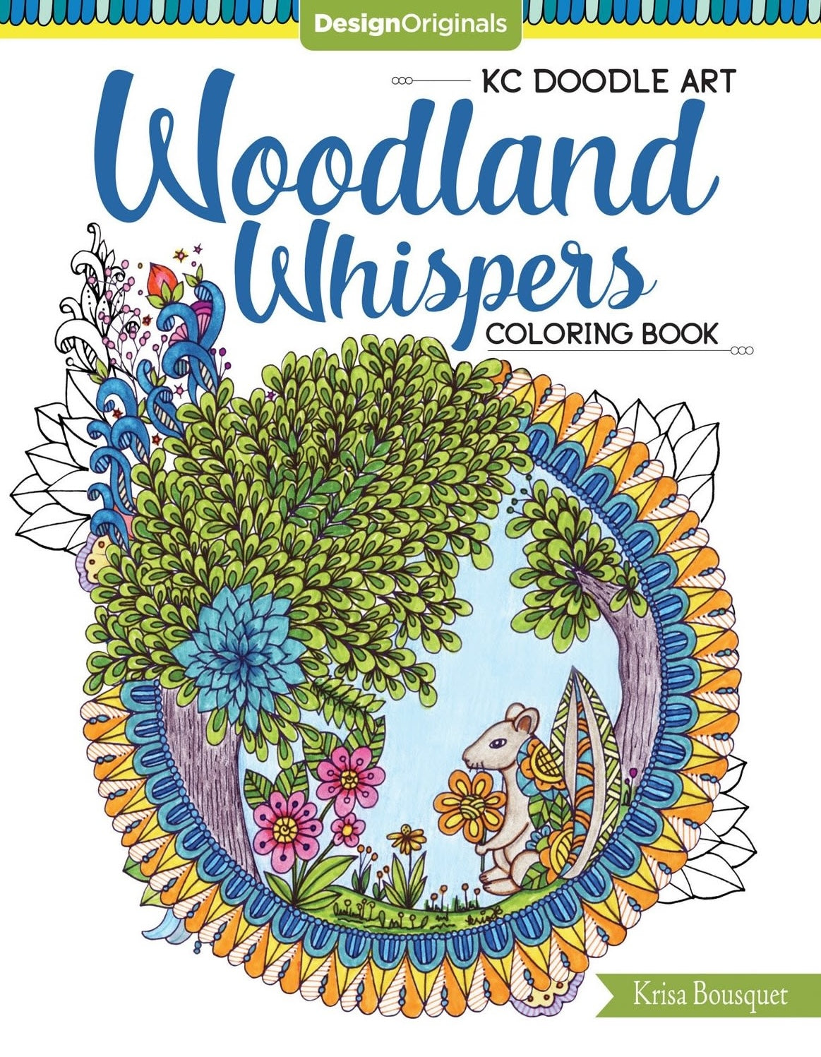 Colorful intricate woodland scene with detailed foliage and a small mouse holding a flower in a hand-drawn style