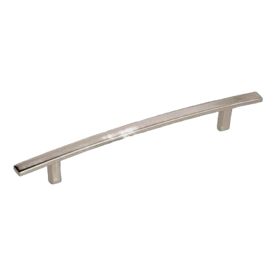 Polished nickel curved cabinet pull with 6-5/16 inch spacing, suitable for furniture hardware and home improvement projects