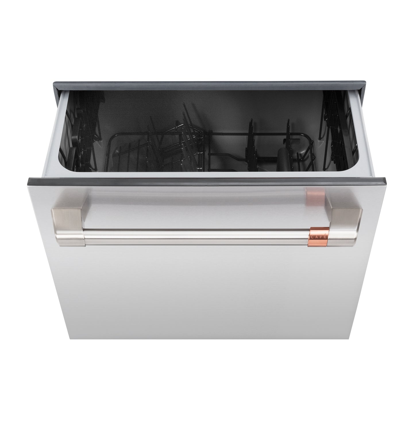 Partially opened smart single drawer dishwasher with stainless steel handle in Built-in Dishwashers collection