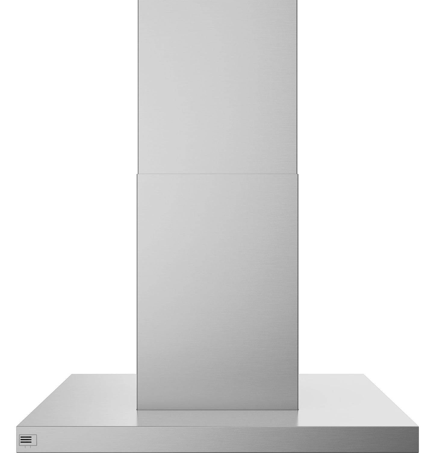 Stainless steel island-mount chimney vent hood with clean air sensors for modern kitchen ventilation and appliances collection