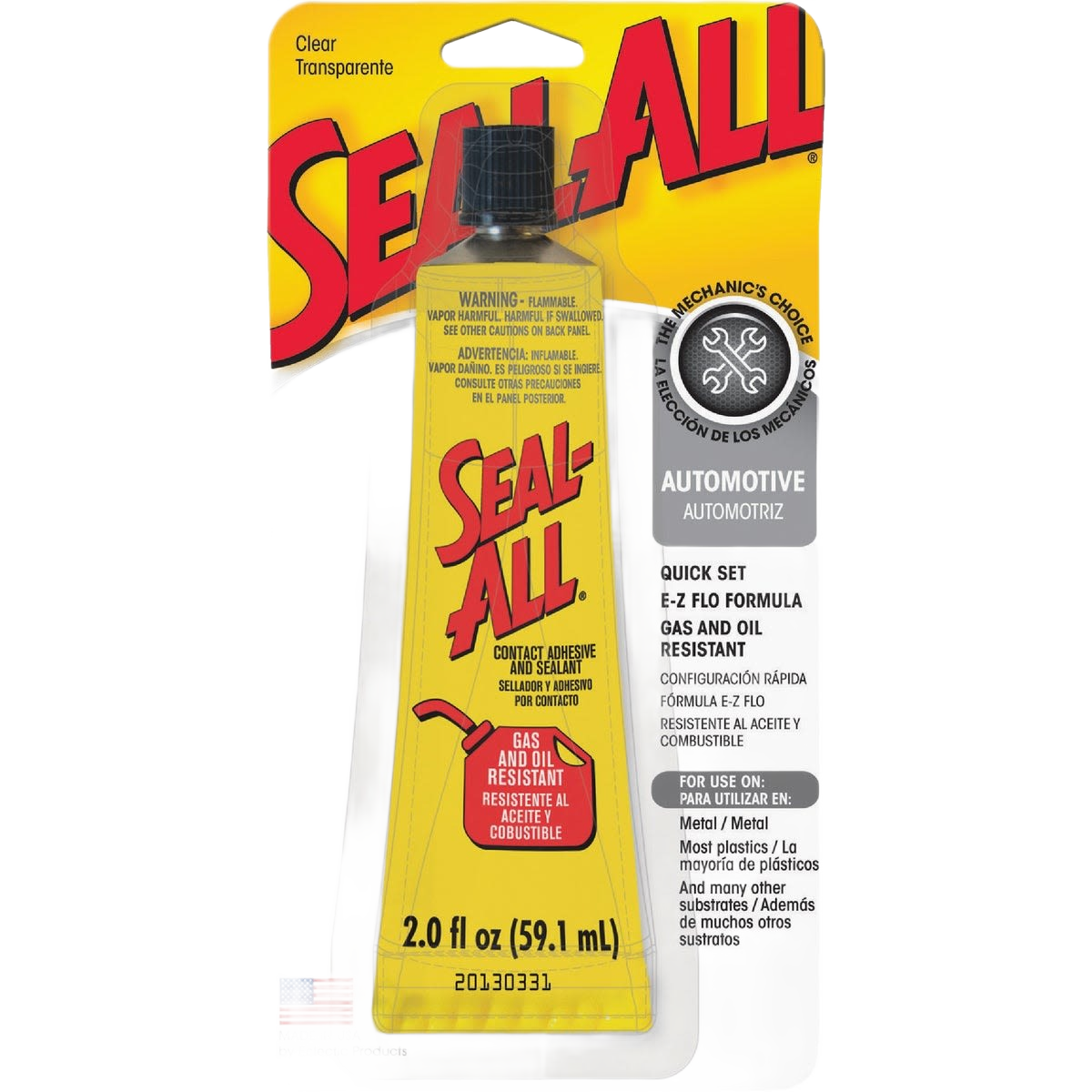 Tube of clear multipurpose household cement with automotive, gas, and oil resistant formula for home improvement tools collections