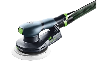 Festool random orbit sander with dust extraction hose attached for precision sanding in home improvement projects
