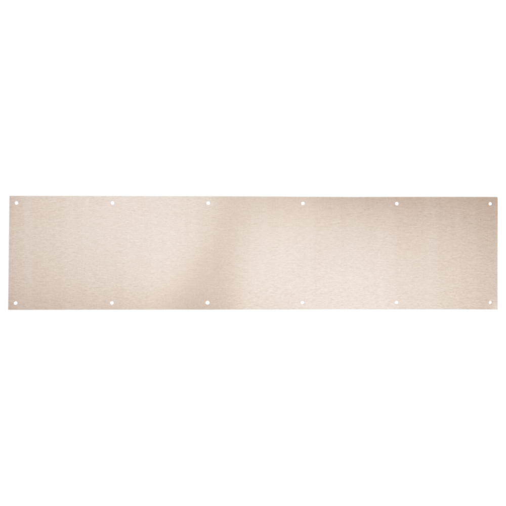 Satin nickel aluminum kickplate with pre-drilled holes for door protection in hardware and door accessories collections