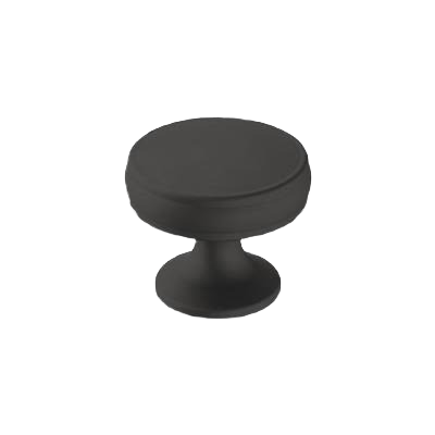 Matte black cabinet knob with round flat top and short stem for home improvement and furniture updates