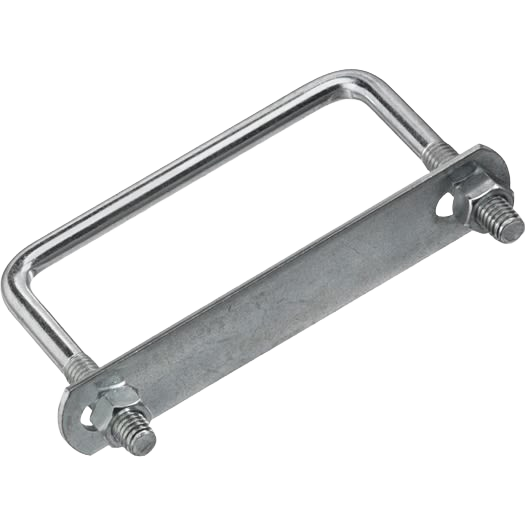 Zinc square U bolt with mounting plate and nuts for fastening rectangular wood and metal in hardware and fasteners collections