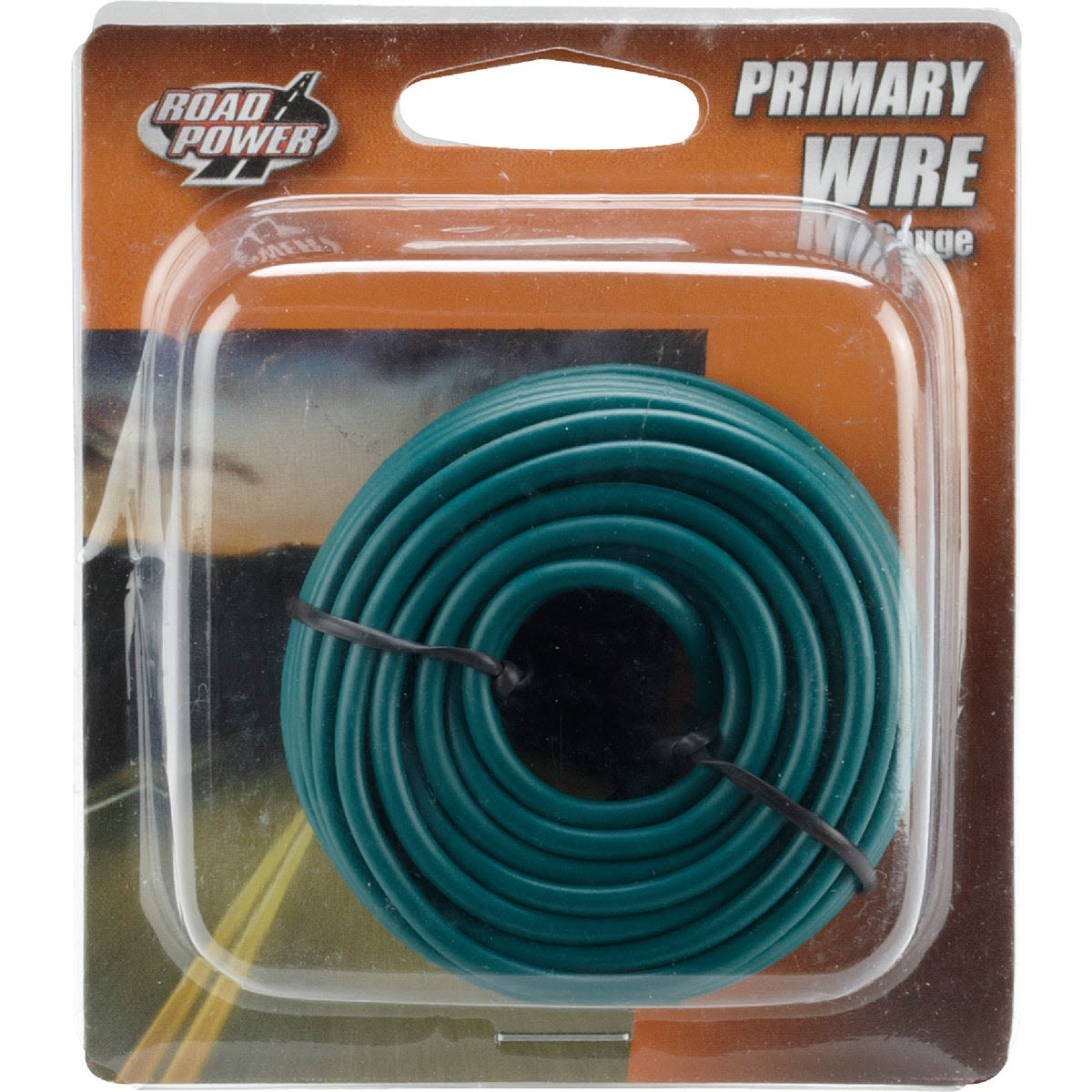Green PVC-coated 16 gauge primary wire coil in clear plastic packaging for electrical and home improvement use