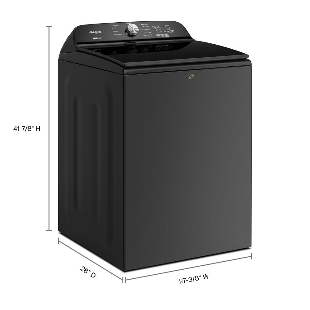 Black Whirlpool top load washer with digital control panel, designed for efficient home laundry and improvement tasks.
