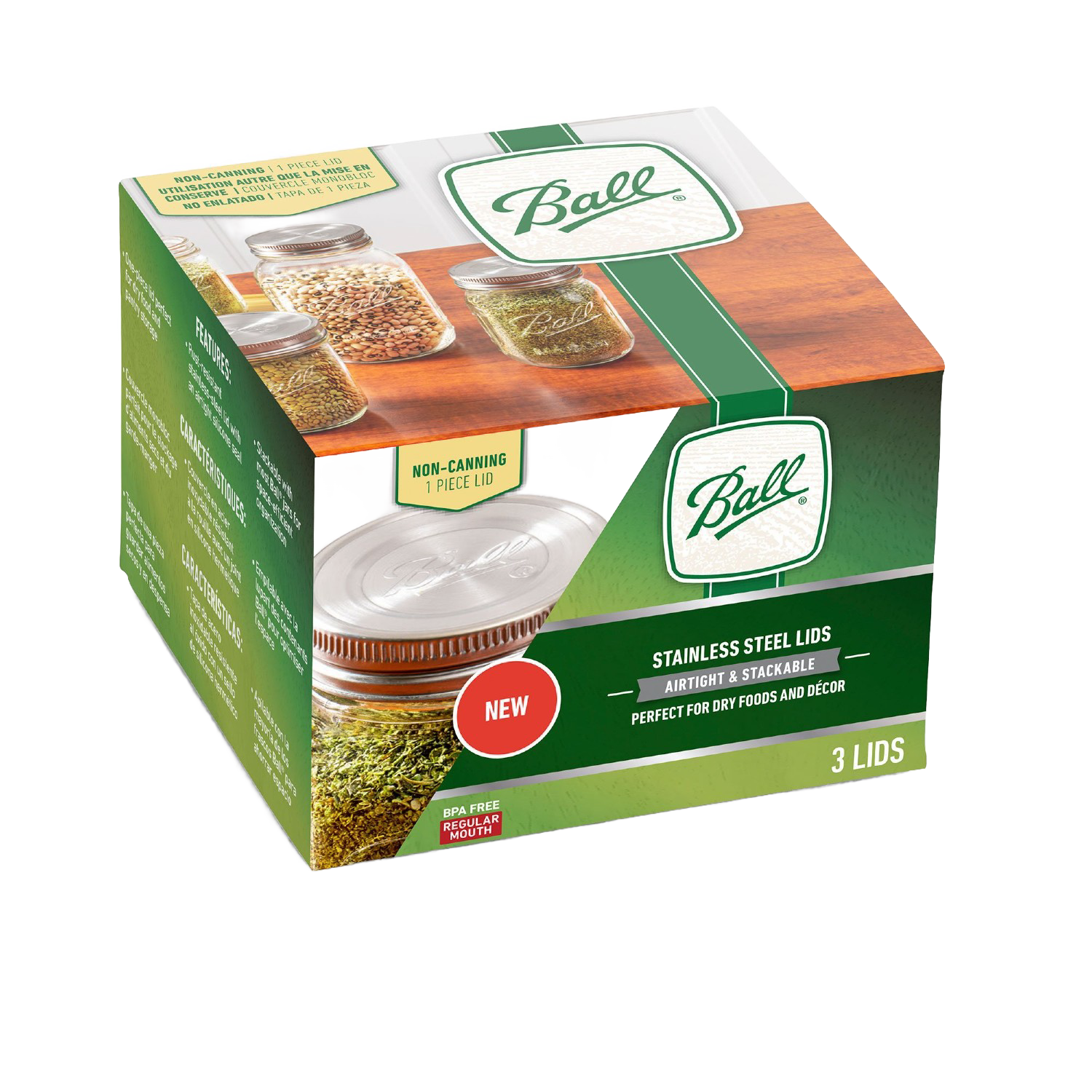 Box of three stainless steel airtight jar lids for regular mouth jars, ideal for kitchenware and storage under $50 collection