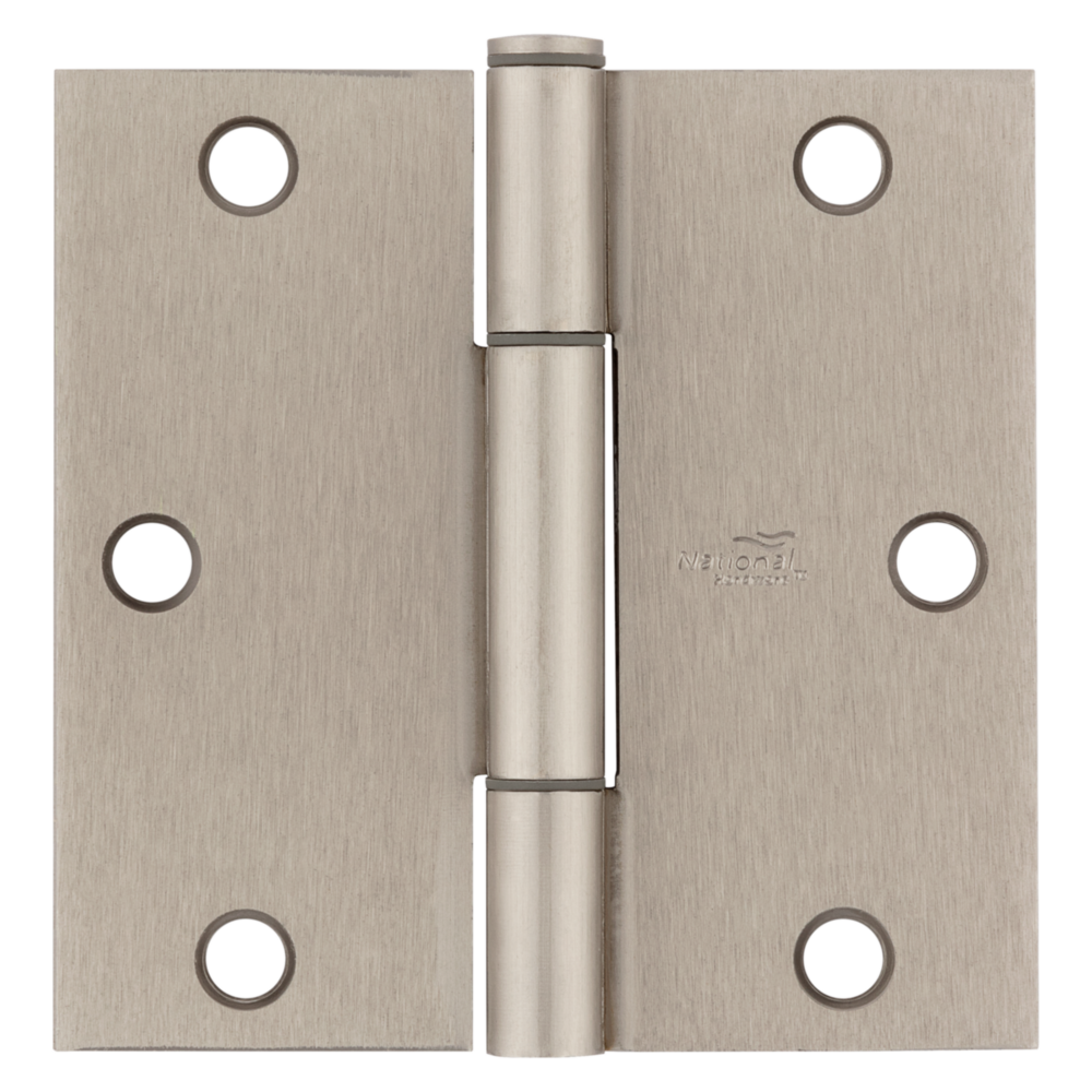Satin nickel door hinge with squeak guard technology and square corners for hardware and home improvement projects under $50