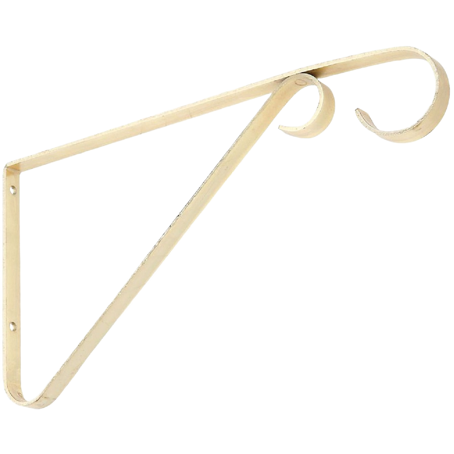 9-inch brass steel plant bracket with decorative curved ends for indoor and outdoor shelving and storage use