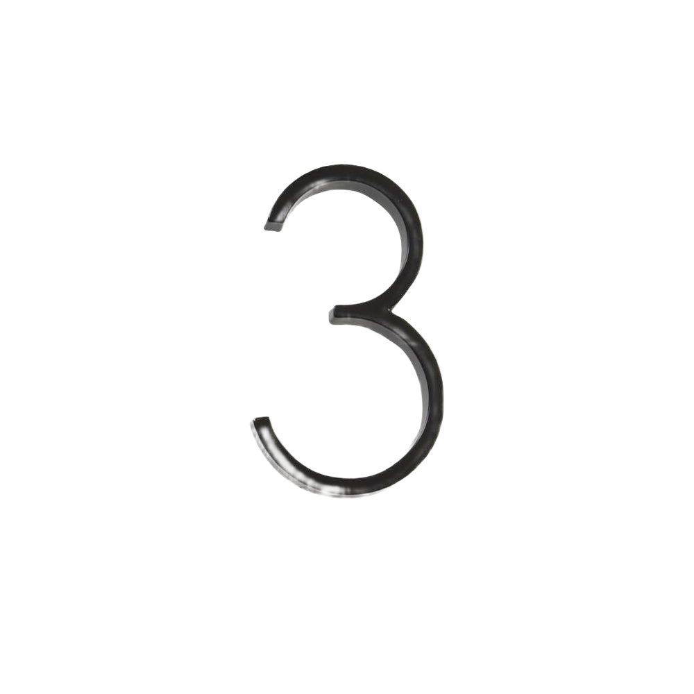 Black metal floating mount house number three for home improvement and exterior signage projects