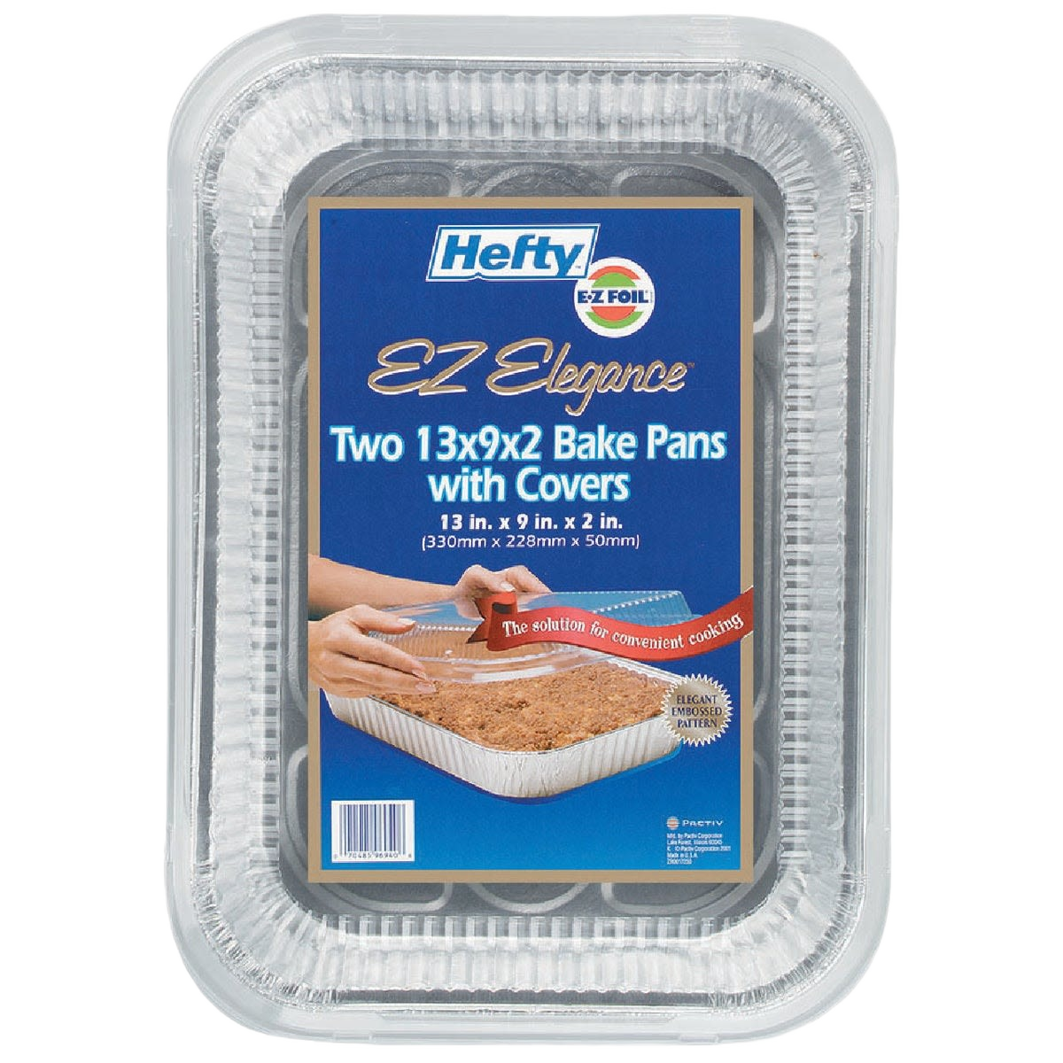 Set of two rectangular disposable bake pans with clear plastic lids for convenient baking and storage tasks