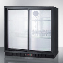 Commercial beverage center with two tinted sliding glass doors and digital temperature controls for kitchen appliances collections