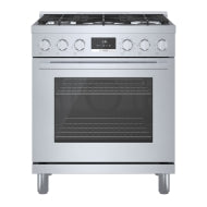 stainless steel dual fuel freestanding range with porcelain-enameled surface and metal knobs for kitchen appliances