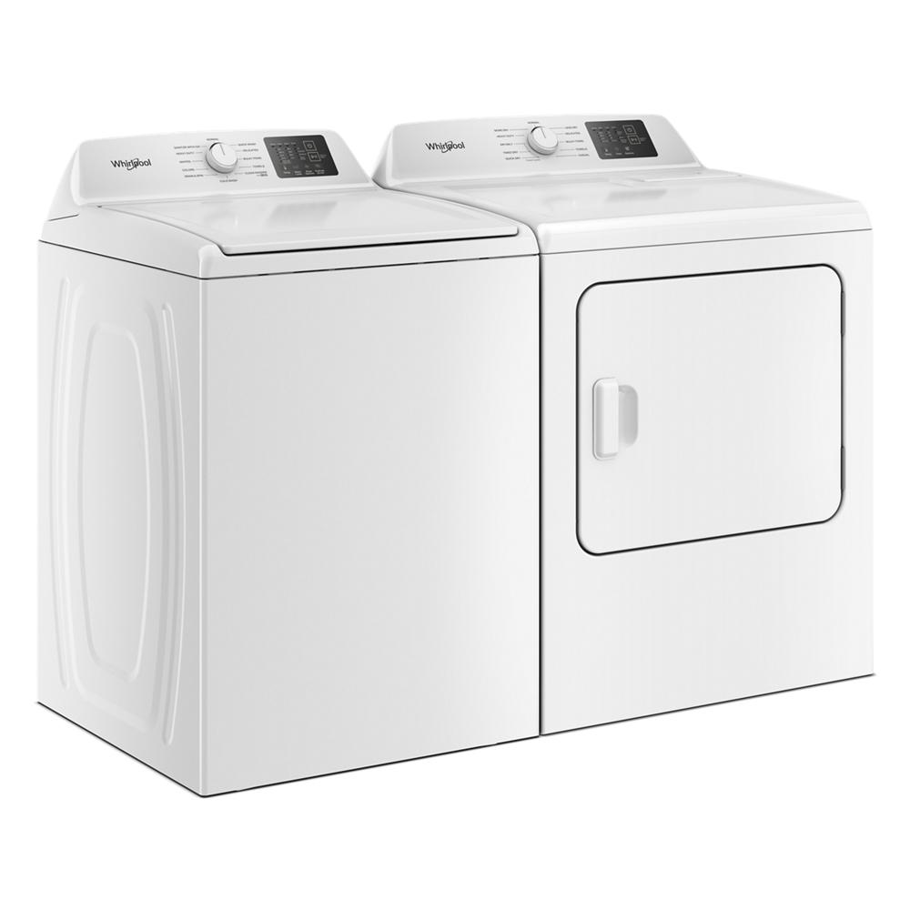 White Whirlpool top load impeller washer and matching dryer side by side in washers and appliances collection