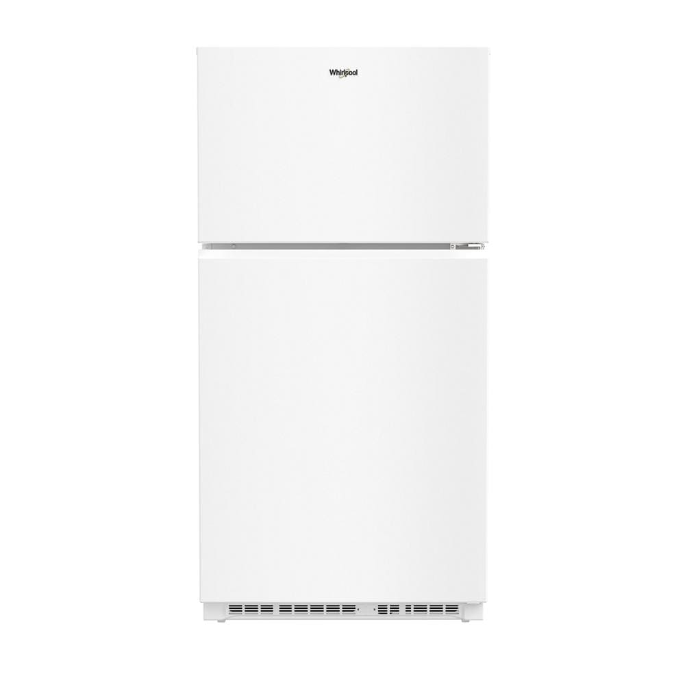 Front view of a white top freezer refrigerator with a smooth finish, featured in Refrigerators, Top Freezer Refrigerators, Kitchen & Kitchenware, and Appliances collections at Hartville Hardware.
