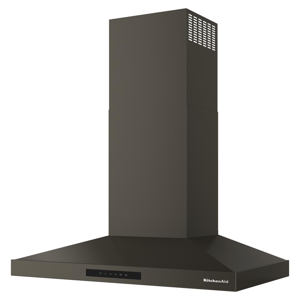 36-inch matte black wall-mount canopy hood with four-speed fan and power-boost for kitchen ventilation and home improvement