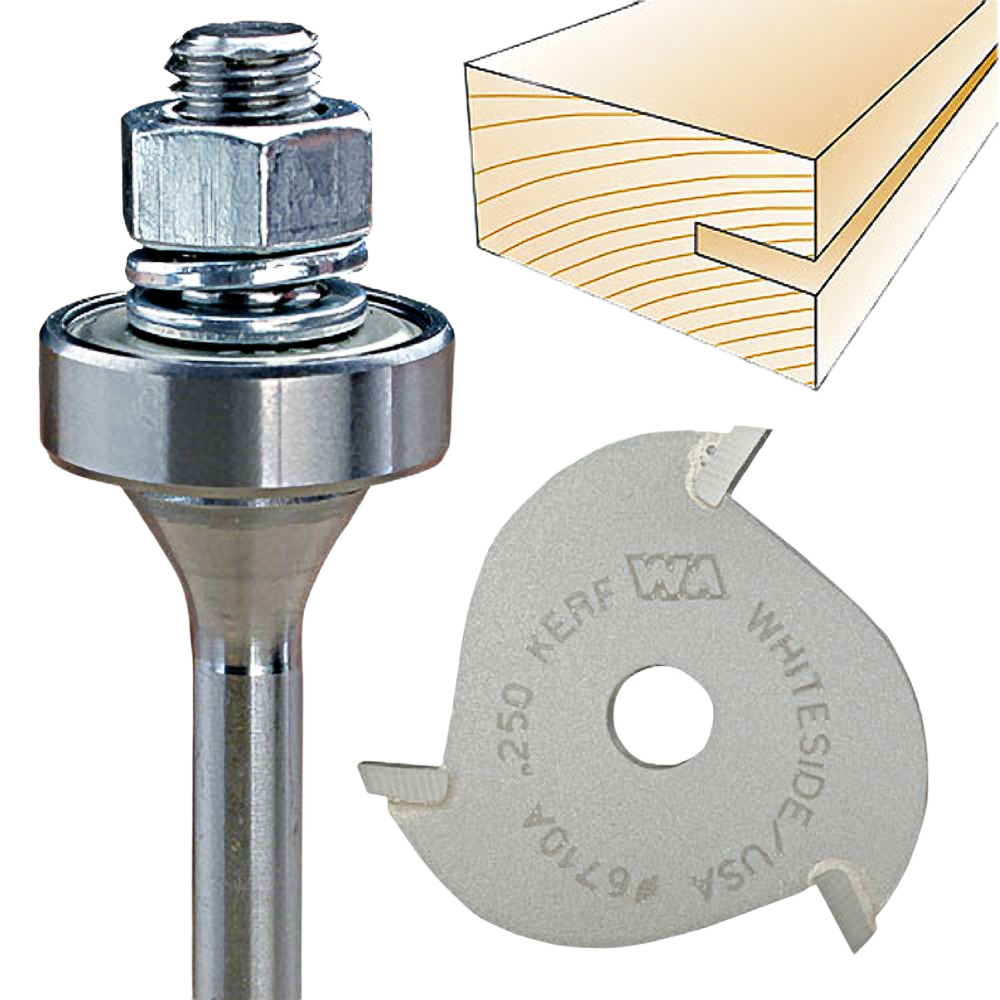 Whiteside slotting cutter arbor with carbide tipped cutter for woodworking slots and groove joints in tool accessories collections