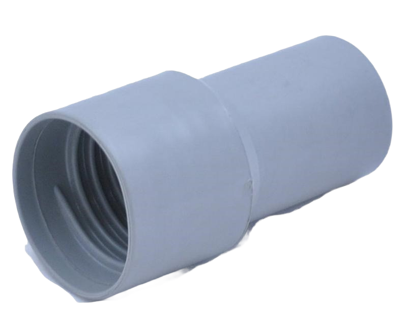 Gray steel vacuum hose fitting adapter designed for connecting 1-1/2 inch to 1-1/4 inch attachments in home improvement projects