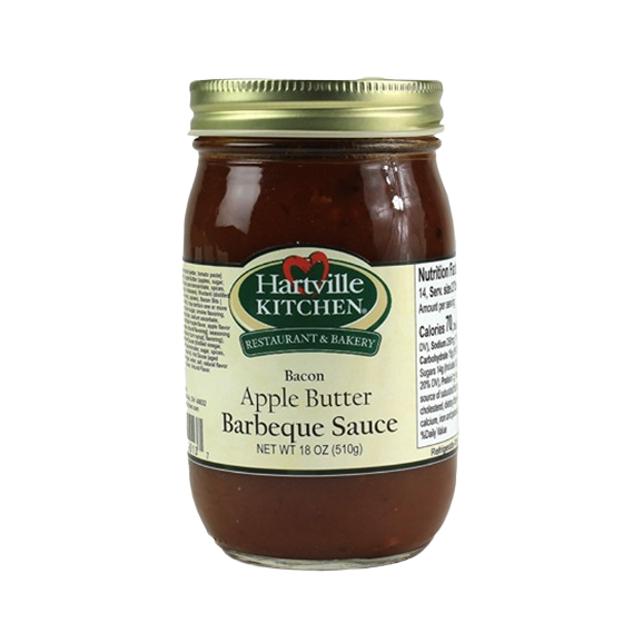 Jar of Hartville Kitchen Bacon Apple Butter Barbecue Sauce in 18 oz size for grilling sauces and BBQ rubs collection