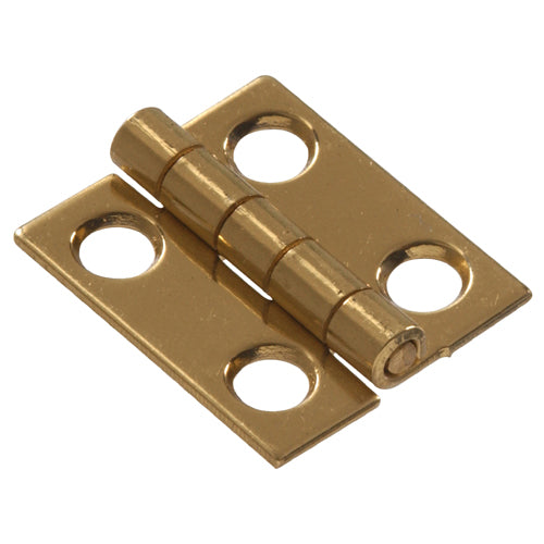 Solid brass narrow hinge with bright brass finish and four mounting holes for home improvement projects