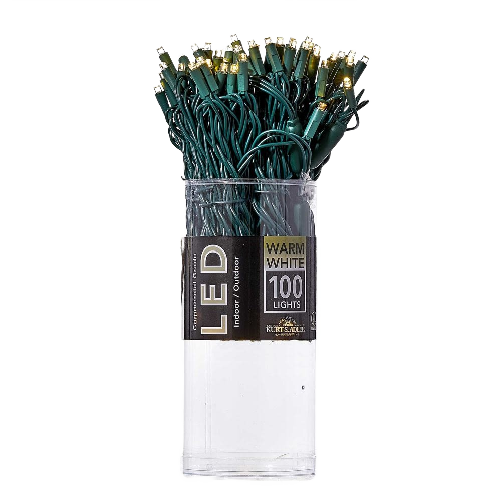 Bundle of 100 warm white LED Christmas lights with green wire for indoor and outdoor holiday decoration under $50 collection