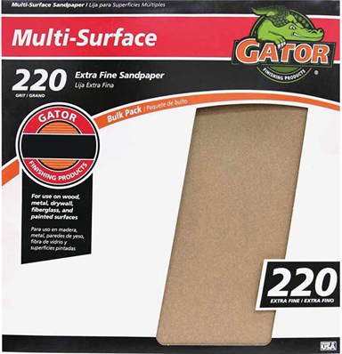 Single sheet of 220-grit extra fine multi-surface sandpaper for tools and home improvement use