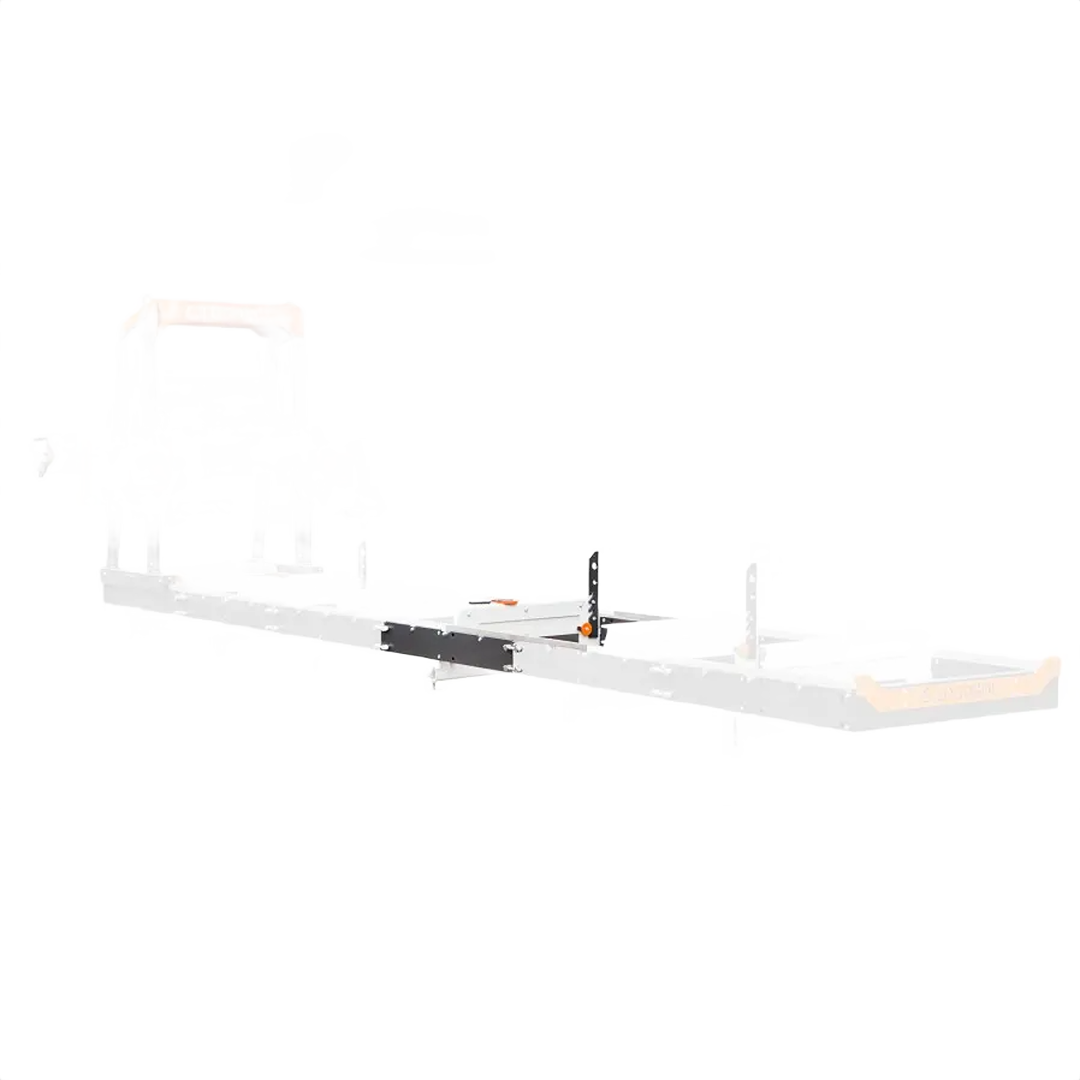 White metal sawmill extension frame with mounting points for log handling in tool and power tool accessories collections