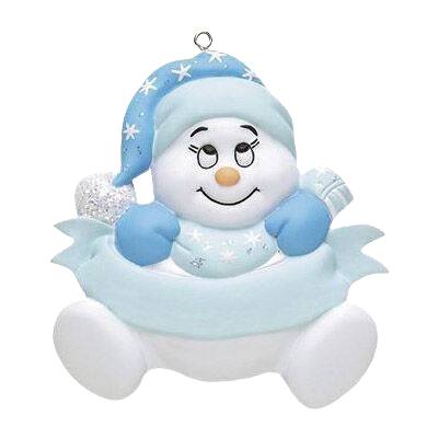 Blue snowbaby ornament with star-patterned hat and personalized banner, Christmas Ornaments & Tree Decorations collection under $50