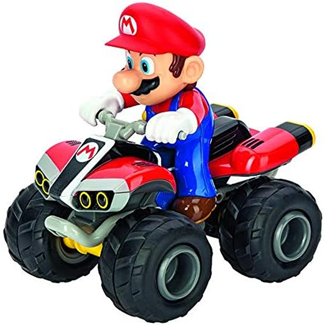 Remote-controlled Mario character riding a red quad bike toy for vehicles and remote-controlled collections under $100