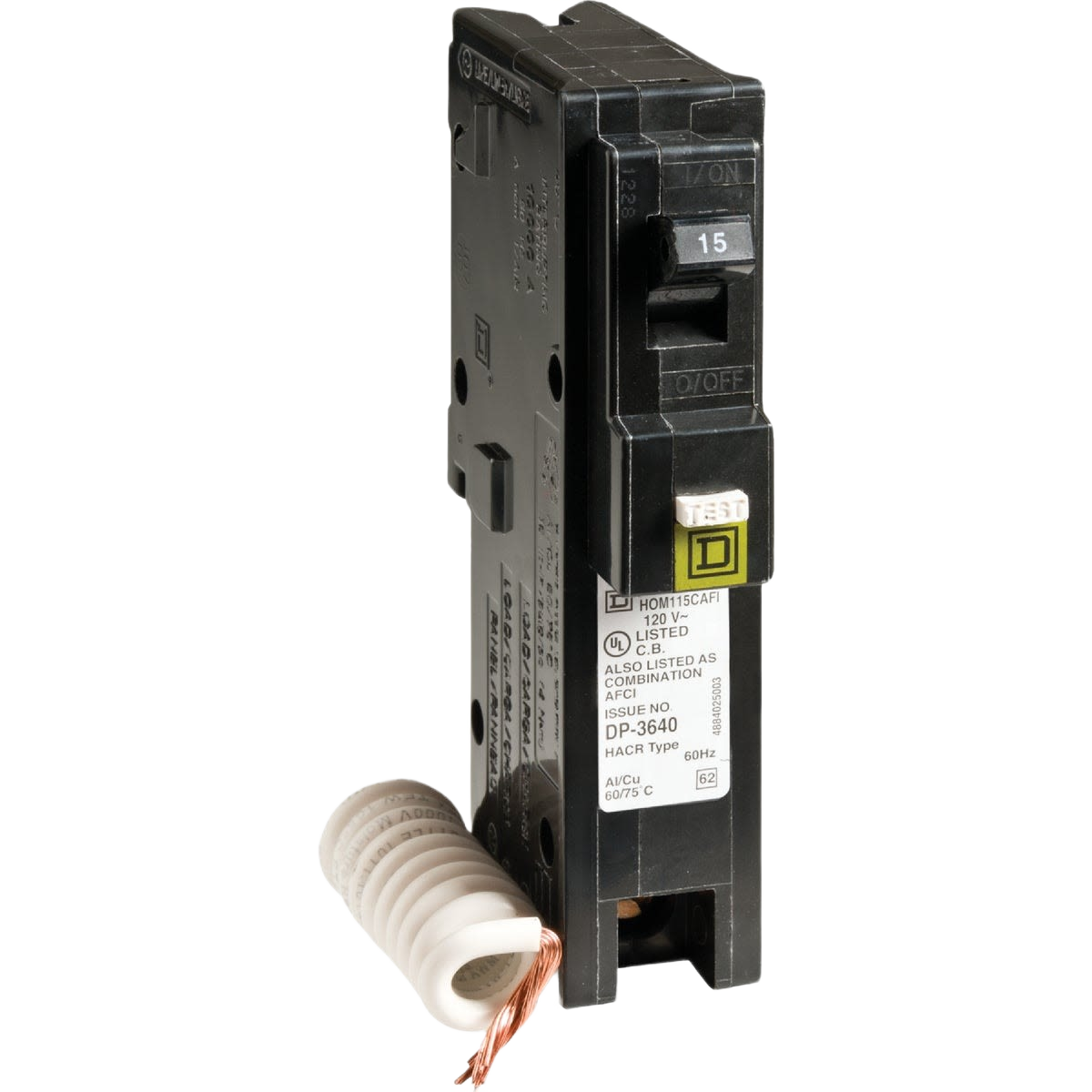 Single-pole combination arc fault breaker with black body and attached copper wire, in Electrical breakers under $100 collection