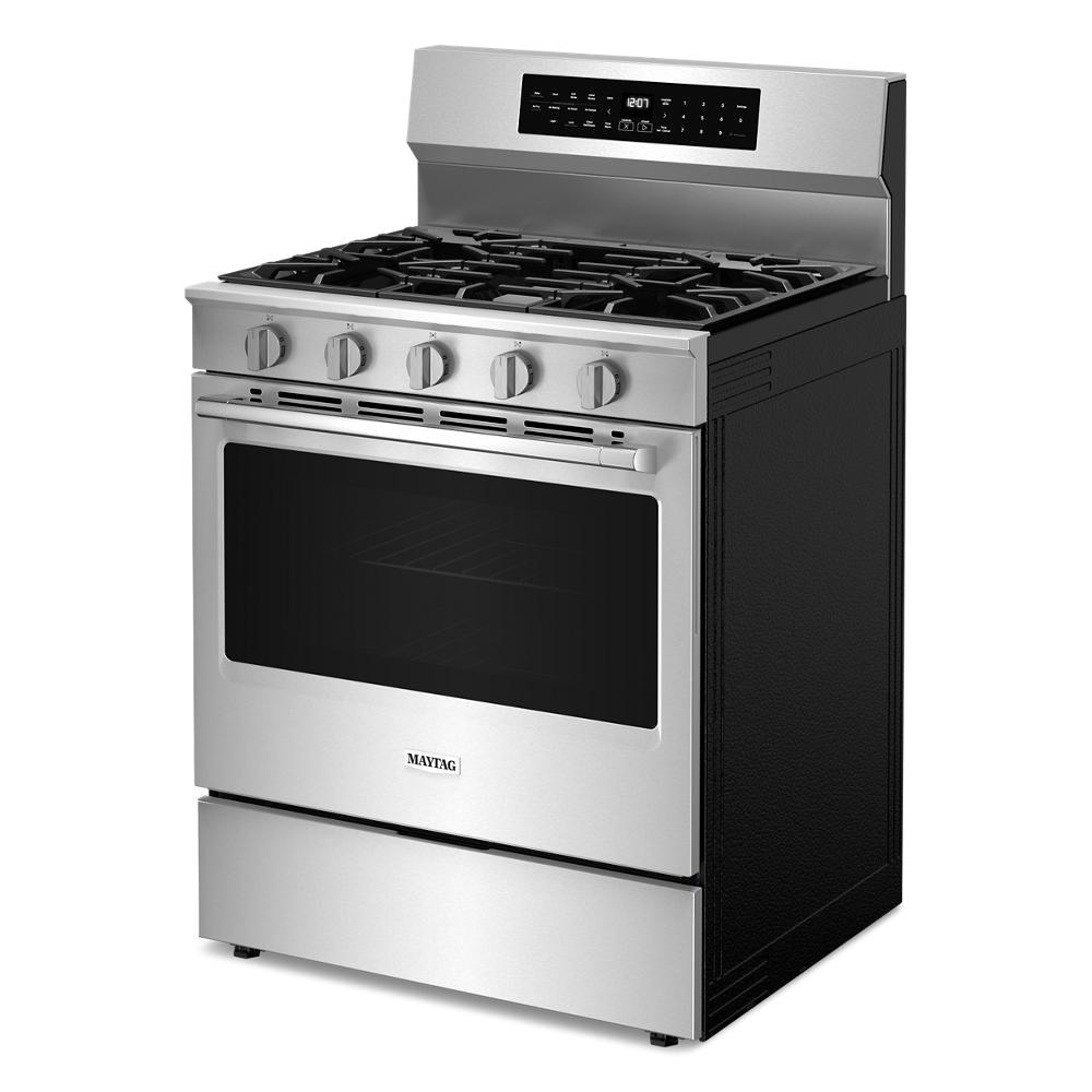 30-inch stainless steel gas range with digital controls, five burners, and oven door from Ranges and Appliances collections