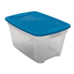 Clear plastic storage container with aqua lid, durable design for home organization and dorm storage solutions under $50