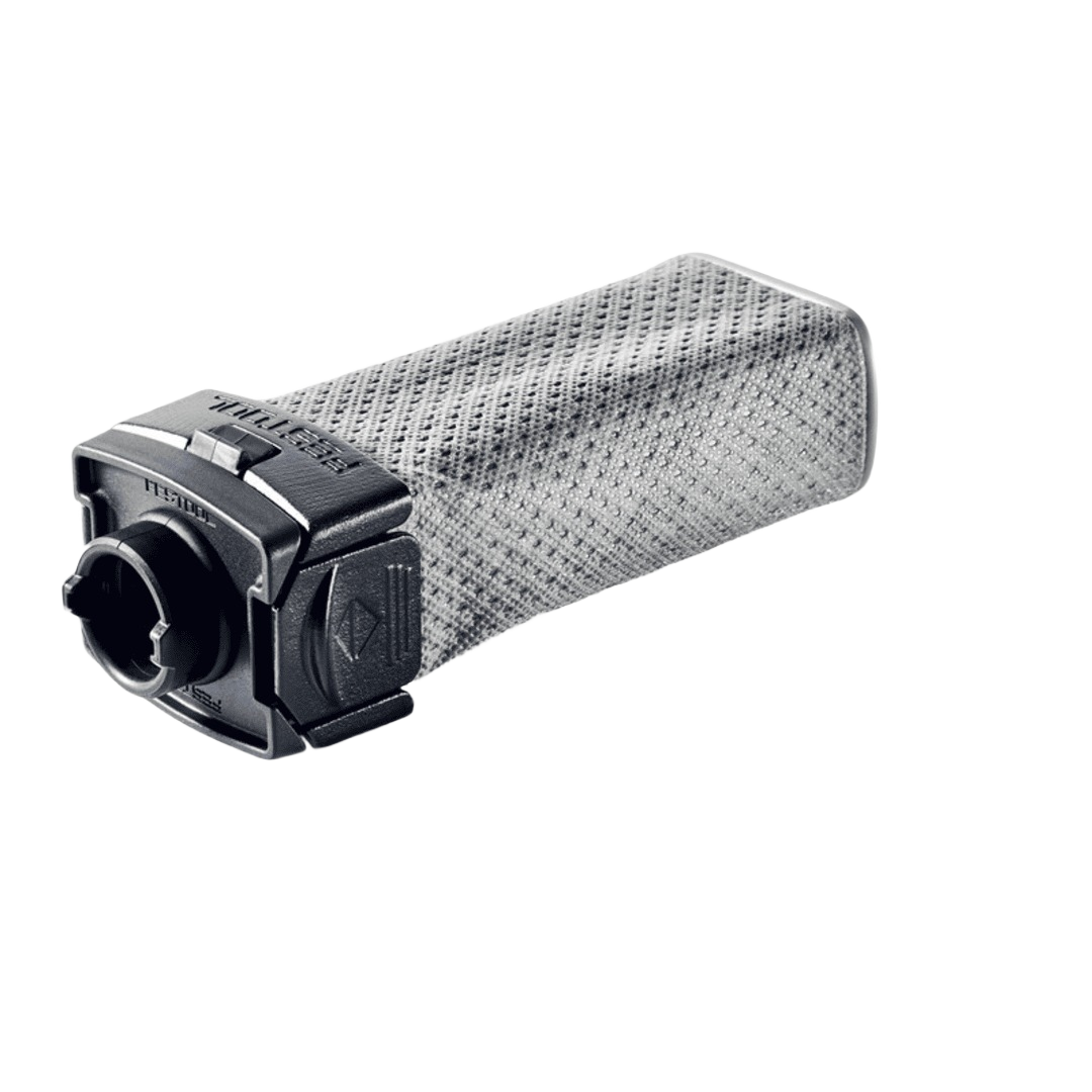 Long-lasting dust collection bag with mesh fabric and plastic connector for sanding tools in home improvement projects