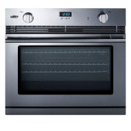 30-inch stainless steel gas wall oven with digital display and control knobs for luxury kitchen appliances