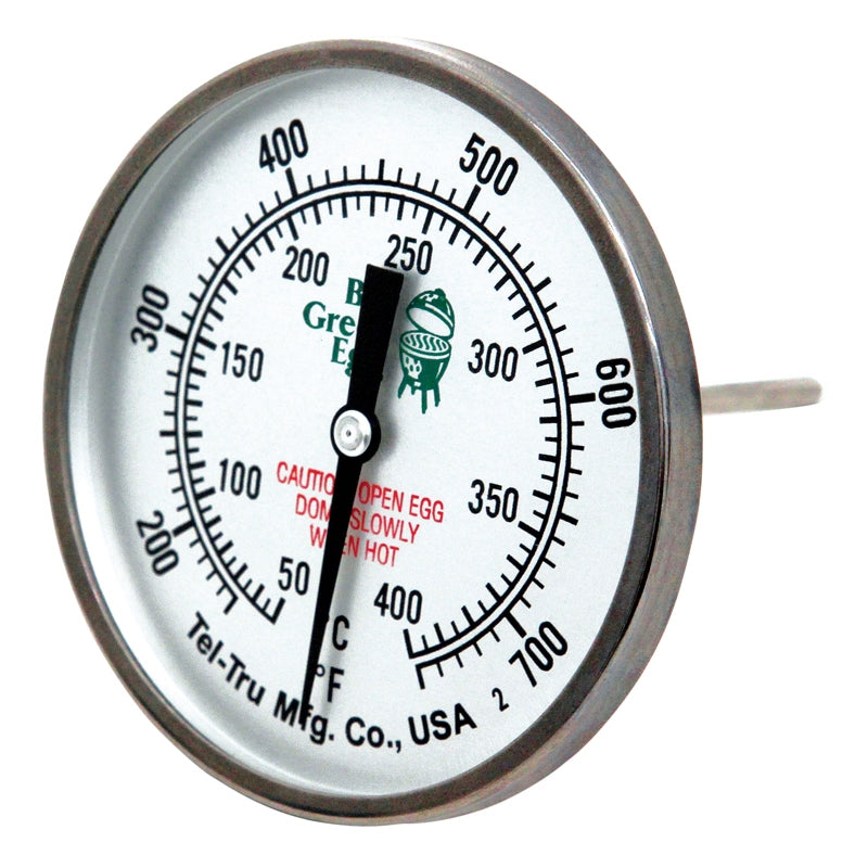 Large stainless steel dial temperature gauge for grilling with clear markings in Fahrenheit and Celsius under $50 collections