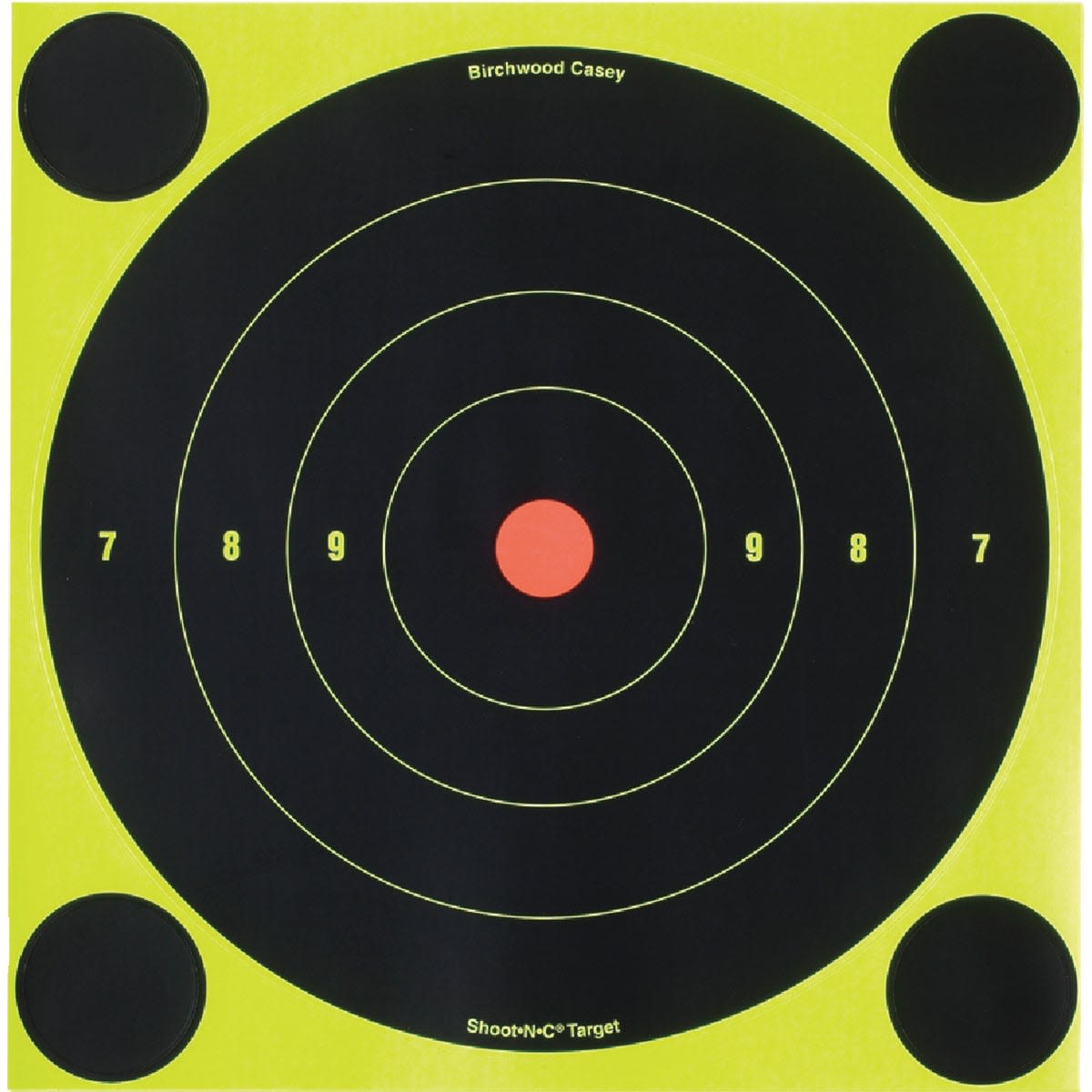 Bright yellow and black bulls-eye shooting target with red center and scoring rings for home improvement tools use