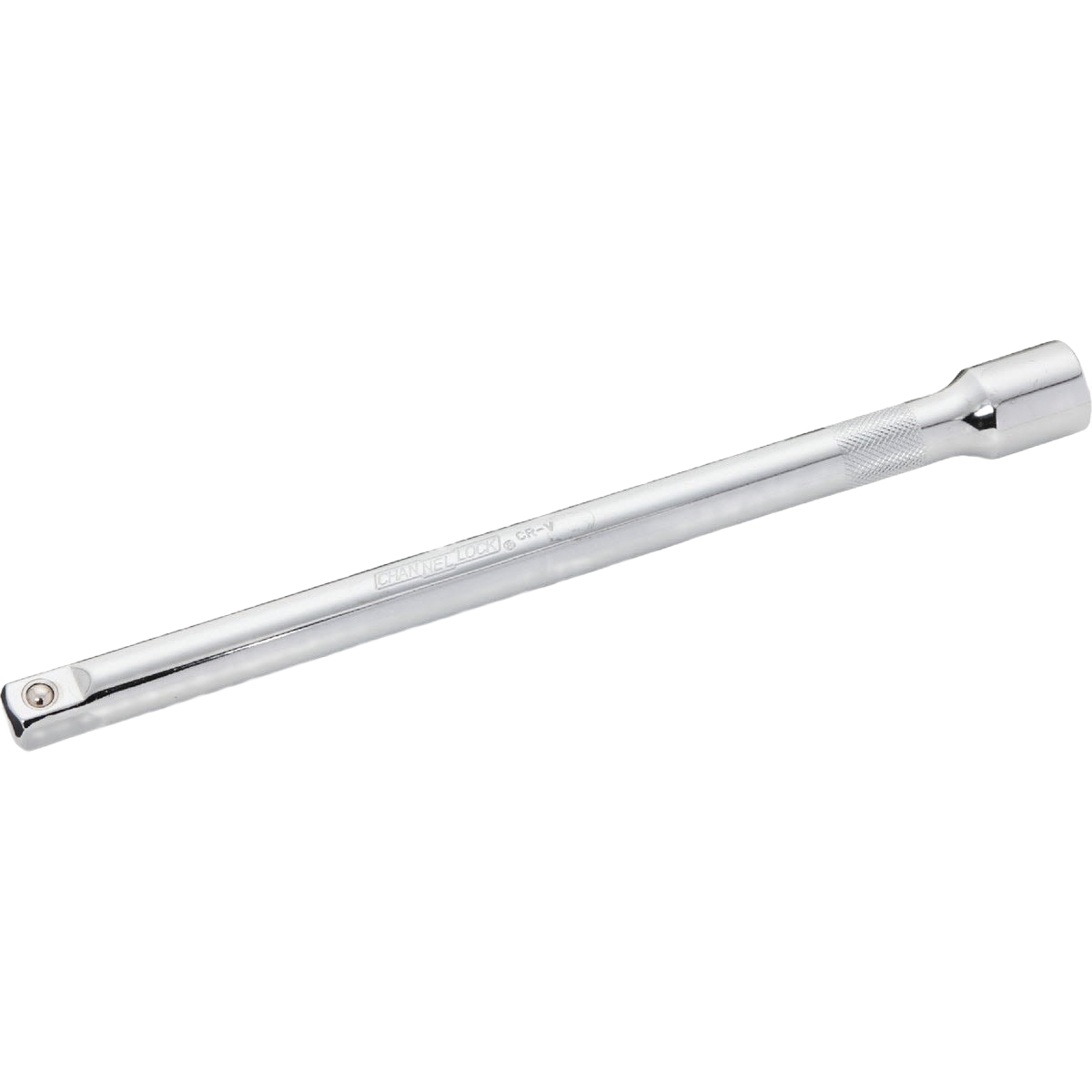 Chrome-plated socket extension with textured grip band for improved reach in tools and home improvement projects
